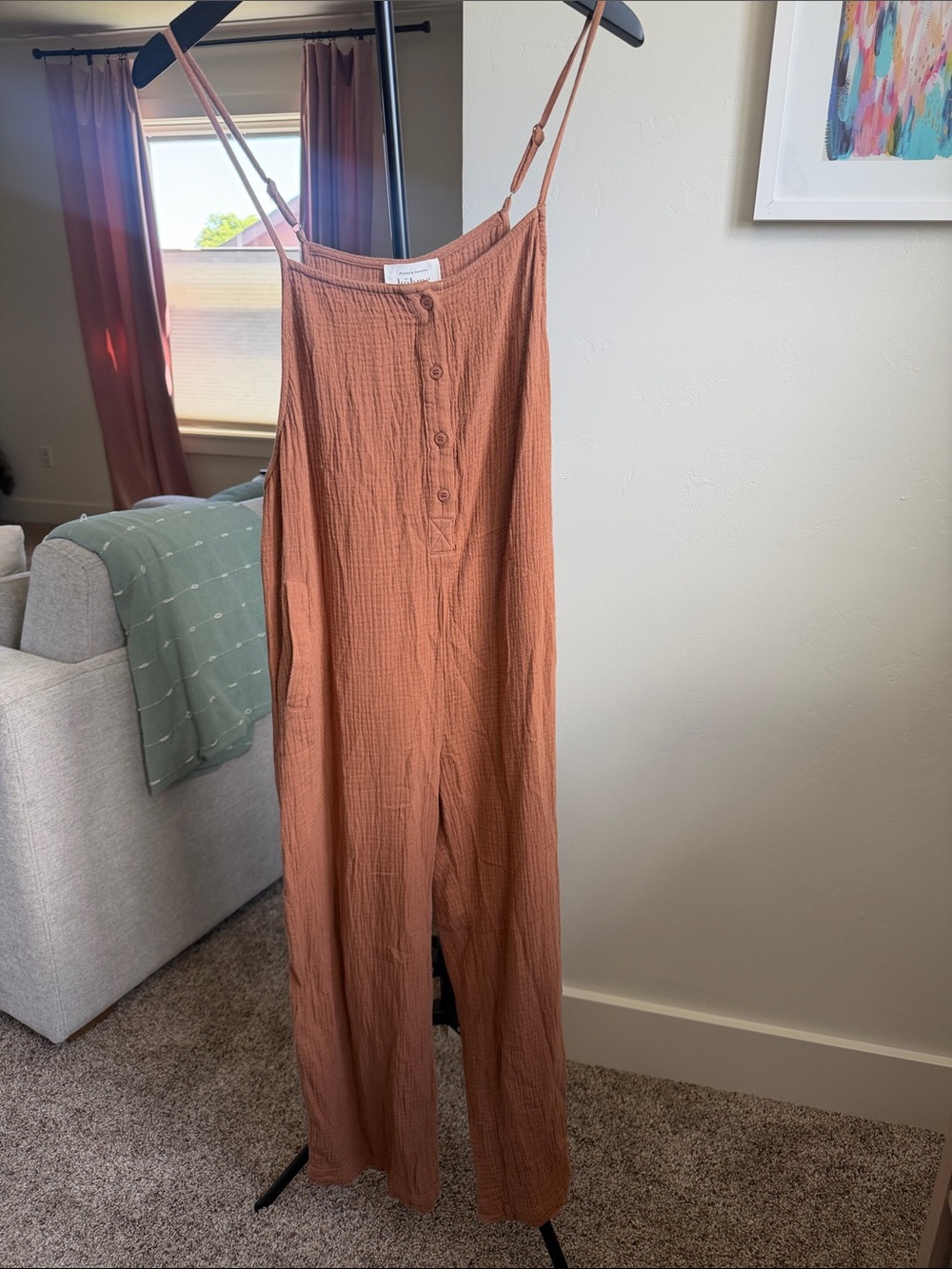 bohme Rust-Colored Button-Front Spaghetti Strap Jumpsuit